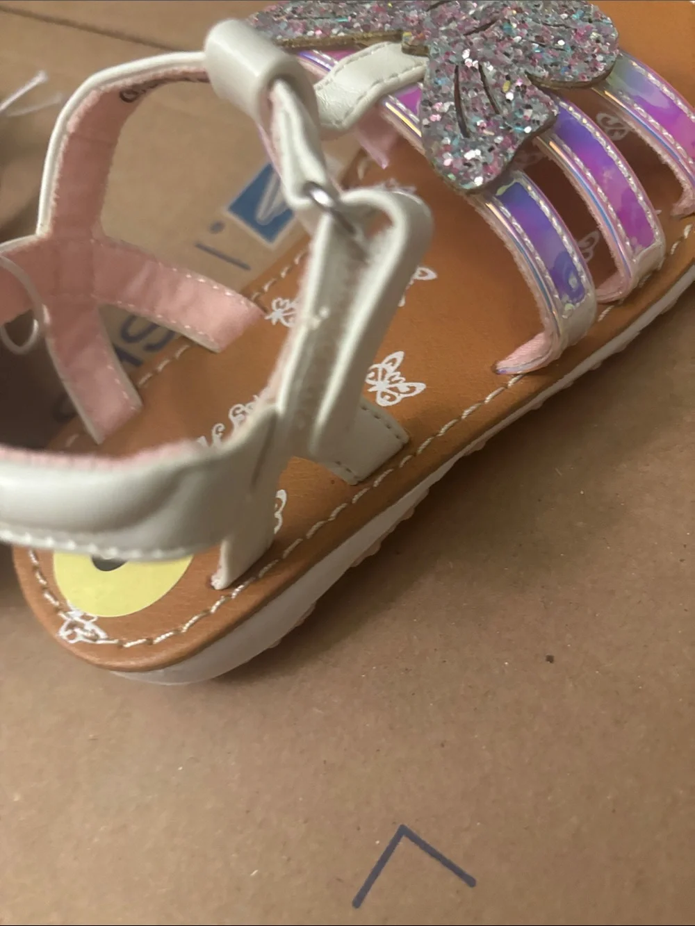 Self Esteem Girls' Iridescent Butterfly Sandals - Pink/Cream